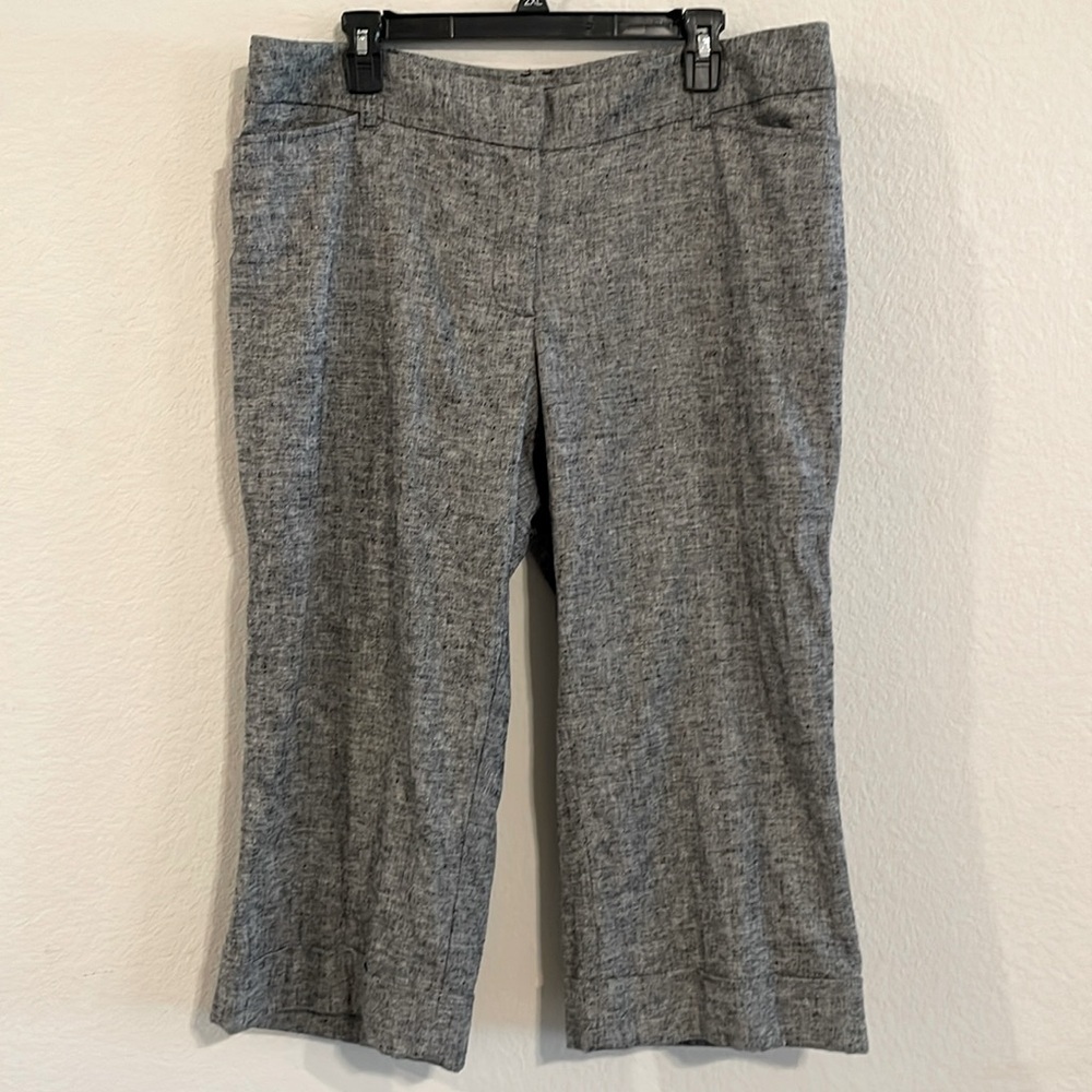 Lane Bryant Preppy Chambray Linen Wide Leg Cropped Cuffed Lined Zip Front Pant